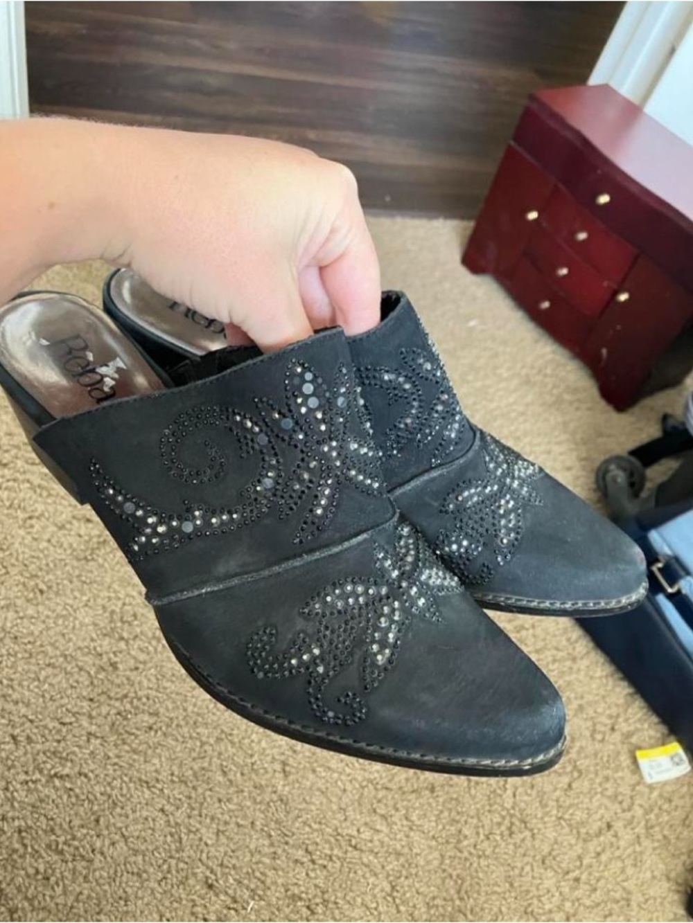 Reba Black Embellished Slip-On Mules